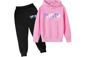 XUEQINGDE Tuta Trapstar Bambino,Felpa Trapstar Ragazzo 2 Pezzi Abbigliamento Set Jogger Tuta Felpa con Cappuccio e Pantaloni Tuta Stampata per Unisex 2-14 Anni