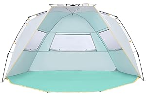WolfWise Tenda da Spiaggia Easy Up UPF 50+ per 4-5 Persone Tenda Parasole Portatile con Apertura Istantanea con Veranda Estensibile con Cerniera, Verde menta