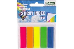 D.RECT, Bandes adhésives, 45 x 12 mm 5 x 25 morceaux de bandes, Marques Page, Sticky Notes, Etiquette Marque Page, Marque Page Adhesif, Index adhésifs, Marque-page étroit, Signets Colorés 009354