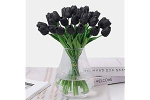 Veryhome Sztuczne kwiaty, tulipan z lateksu, prawdziwy w dotyku, na wesele, do domu, hotelu, na imprezę, jako dekoracja do prac typu „zrób to sam” (kolor czarny, 10 sztuk)