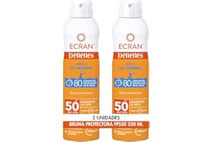Ecran Denenes - Bruma Protectora FPS 50 para Niños, 80 Minutos de Protección UVB + UVA e IR-A, Con Extracto de Algodón, Pantenol y Vitamina E, Fórmula con VitEox 80, Todo Tipo de Pieles- 2 x 250 ml