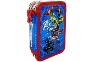 CARTOON Astuccio Scuola 3 Zip Avengers, Marvel, multiscomparto, Completo 44 Pezzi, Colori Giotto, 20 x 13 x 6 cm