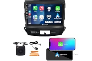KUNFINE Automóviles CarPlay Android Auto Navegación Estéreo GPS Radio Cámara de Marcha Atrás 9" IPS Pantalla Táctil Tabletas Pad Reproductor de Medios para Mitsubishi Outlander 2005-2012 Octa Core 4G+64G