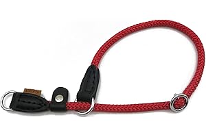 Aiminto Braided Rope Collar, Training Dog Collar, Round Martingale Collar, Slip Collar with Adjustable stopper and Slidable Stop Ring - Ideal for Small Dogs (S(1/4") - 14" Long, Red)