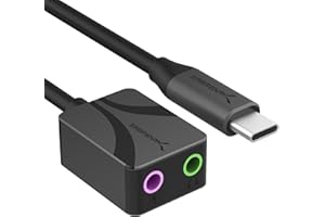 SABRENT USB-C Externe Soundkarte mit 24-Bit/96KHz Hi-Res Sound, USB Typ-C auf 3,5-mm-Klinke, Zwei Buchsen für Mikrofon und Stereo, Aluminiumgehäuse, Audio-zu-USB-Adapter (AU-UCMA)