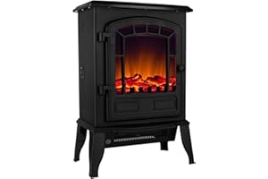 MONZANA Deuba Chimenea Eléctrica de Pie Estufa Calefactor Efecto Llama LED Calefacción 2000W Decorativo Negro