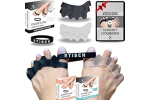 ETISEN,(2 pares = 2 niveles), Raddrizza dita piedi con Fascia Anti Alluce Valgo, Separatori Dita Piedi, Confezione con Video Guida Esercizi, Separadores de dedos (blu e nero)