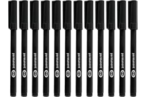 VULCYXA Rotulador Permanente Negro | Pack de 12 Marcador permanente Punta Fina 0.6mm | Para Metal Vidrio Plástico Cartón Madera Piedra | Uso Profesional Oficina Hogar Escuela Manualidades Dibujo Etiquetado