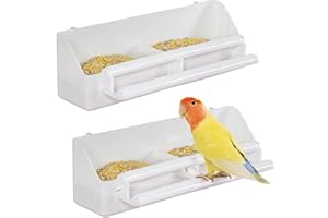 Pawfly 2 pièces Mangeoires pour Cage Suspendues en Plastique avec Crochets, Distributeur d'eau pour Oiseaux avec Perchoirs, Abreuvoir et Bol à Nourriture pour Perruche Calopsitte Canari