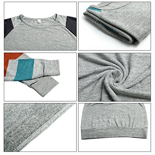 ICOCOPRO Frauen Crewneck Sweatshirt langarm Baumwolle Tunika bequem Gestreifte Tops Damen Lamarmshirt - 5
