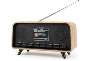 THOMSON Radio-réveil Vintage Dab+/FM, Enceinte Bluetooth, Lecteur MP3 USB, AUX, Design Bois Élégant, Double Alarme, Horloge Numérique - RT850DABBT