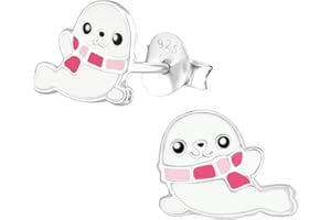 Laimons - Orecchini da bambina a forma di foca 9 x 7 mm, in argento Sterling 925, colore: Bianco