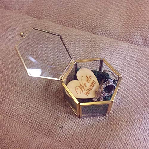 Preisvergleich Produktbild rainluckyrain Personalisierte Glasring-Box, rustikale Hochzeits-Ringbox, geometrische Ringträgerkasten, Ringträgerkissen, Ringträgerbox, Hexagon-Ringbox