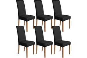 Amazon Basics Stretch Dining Chair Covers, Set of 6, Black, Solid