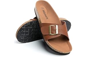 Hitmars Sandalias Mujer Chanclas Vestir Punta Abierta Chanclas Plano Cómodas Verano Hebilla Ajustable Zapatillas Plano Negro Marrón Leopardo Transparente EU36-43