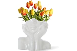 ‎CEMABT CEMABT Gesicht vase, Blume Dekor, Keramik Körper Weibliche Form, Ideale Regal, Moderne Bauernhaus Tisch, Kleine nette Bücherregal Halbgesicht (Stil-C)