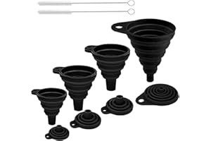 QYRDBGY 4 Pezzi, Imbuto Cucina in Silicone con 2 Spazzole per Bottiglie Imbuti Pieghevoli Imbuto Cucina per Trasferimento Liquidi per marmellata di spezie (S/M/L/XL)
