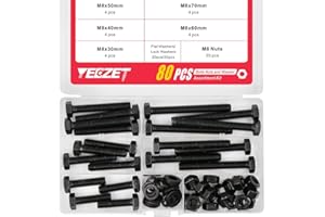 YEEZET M8 20 Juegos de Tornillos y Tuercas Negro Tornillo Hexagonal m8 Surtido de Arandelas Planas y de Seguridad Grado de Acero Aleado 8.8 (30 mm 40 mm 50 mm 60 mm 70 mm)