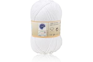 H HANSEL HOME Ovillo de Algodón Premium 100% Natural - Perfecto para Tejer y Ganchillo, Ideal para Crochet y Amigurumi, Blanco, 100gr, 220m