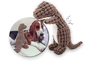 Andiker Peluche Giocattoli per Cani, Giochi per Cani Squeak Interattivo, Resistente Masticare a forma di dinosauro Peluche per Cani Grandi Media e Piccoli(marrone)