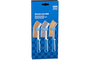 PFERD Set di spazzole a mano HBG 3 pezzi | 1 spazzola a mano con filo di acciaio (ottonato), filo in acciaio inox e ottone | filo di acciaio: 0,30 mm | 43900005 – per lavori di pulizia in punti