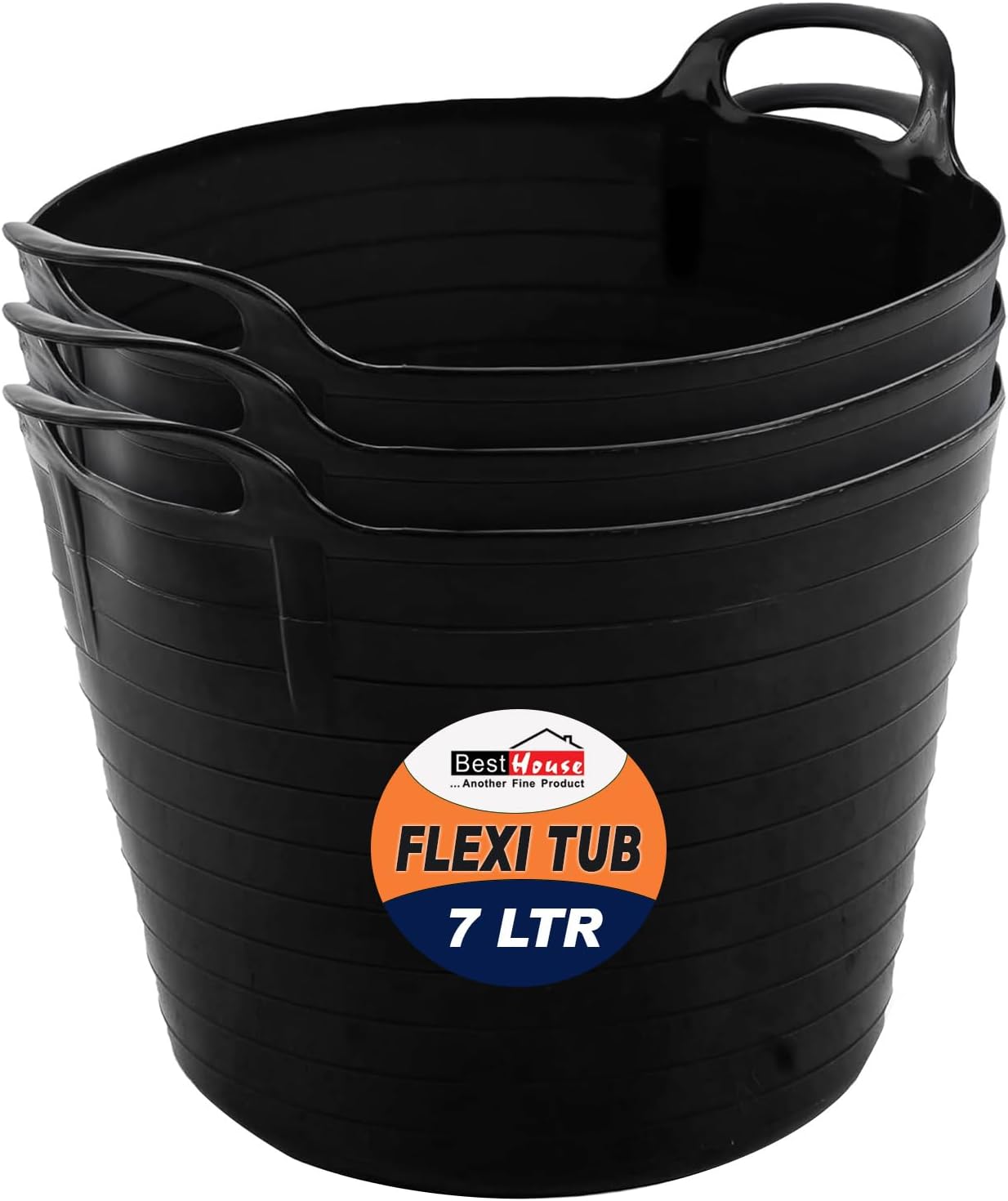 Best House | 3 Pcs of Flexi Tub with Handles | Small Size | Mini | 7 Litres | Black | Garden Tubs | Plastic Storage Container for Home, Washing, Garden Waste and DIY Projects