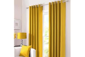 Kinfolk Textile Blackout Thermal Eyelet Ring Top Insulated Pair of Curtains Including 2 Tiebacks (Ochre Yellow, 46" x 72")