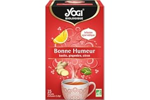 Yogi Biologique Bonne Humeur, Infusion 100% Bio Basilic, Gingembre et Citron, 15 Sachets thermosoudés et sans agrafe, 21.6 g, 311416