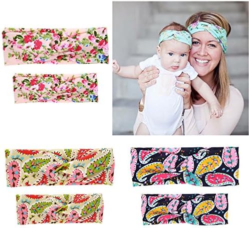 Cestbeng Baby Girl and Mom Headband Set, Fashion Soft Elastic Band Flower Bowknot Headwear Hair Wrap Hair Accessory (6 Pack)