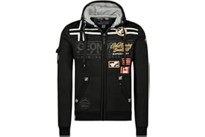Geographical Norway GARADOCK Men - Felpa con Zip da Uomo - Felpa in Cotone da Uomo - Felpa con Cappuccio Giacca A Manica Lunga - Felpa con Cappuccio Sport Casual Tasche Tessuto Traspirante