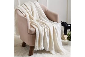 CREVENT Decoración Familiar del sofá Cama de Mantas de Punto Bohemio de la Granja Cresent, Suave, cálida y cómoda, Ligero (127x152 cm Marfil/Crema)