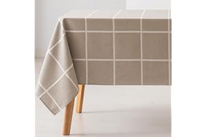 GAMUSI Mantel Antimanchas Mesa Rectangular Cuadros Jacquard Impermeable 140x100 cm, Tacto Tela, Color Beige