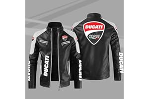 HAOZAILIN Giubbotto Moto in Pelle da Uomo per Giubbotto Bomber Ducati Stampa Nuovi Cappotti Antivento Giacche Collo Stand - Regali Ragazzi-Black||S