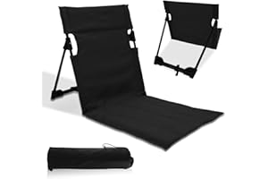 bechoanigel Chaise de sol, avec support dorsal, tapis de plage pliable, tissu Oxford 600D, légère, chaise de sol, siège durable et portable, pour arrière-cour, randonnée, pique-nique, extérieur (noir)