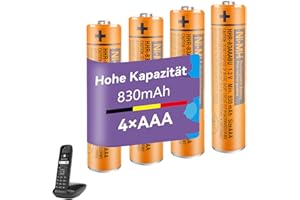 FKFCV Lot de 4 Piles Rechargeables 1,2V AAA 830mAh pour Gigaset téléphone Fixe sans Fil, Ready-to-Use Batterie NiMH pour téléphone sans Fil Panasonic