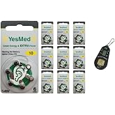 YesMed Extra Power 10 Numara İşitme Cihazı Pili (10 Paket x 6 Adet = 60 Adet Pil) + HEDİYE İşitme Cihazı Pil &Ouml;l&ccedil;er 1 Adet