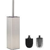 BVL Brushed Bathroom Brushes, Toilet Brushes with 2 Heads, Square Toilet Brushes and Brush Holders for Bathroom