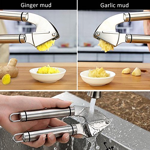 SIEGES Knoblauchpresse mit Silikon Knoblauchschäler Ingwerpresse sowie Nussknacker Garlic Press Praktische Küchenhelfer für Hausfrau Koch - 3