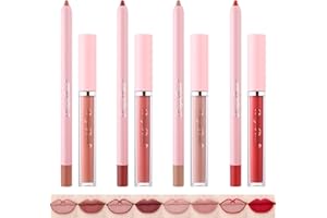 OHSN 4 PCS Matita Labbra 4 PCS Lip Gloss Rossetto Matte Lunga Durata Opaco Matite Labbra Nude Waterproof Lip Liner Set Matita Contorno Labbra Non-Stick Cup Lucidalabbra Professionale Trucchi Donna