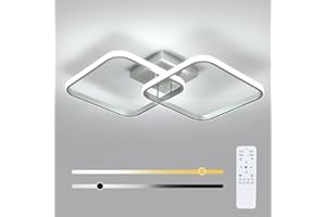 Osairous Plafoniera LED Dimmerabile 50W 5625LM, Lampada da Soffitto LED con Telecomando, 3000K-6500K, Lampadario Soggiorno Moderno Argenteo per Cucina Camera da Letto, 64CM