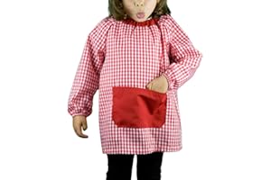 KLOTTZ Tablier Blouse sans Boutons pour Enfants à Carreaux. Puor l'école e travaux manuels.