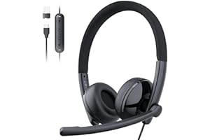 EMEET HS50 - Cascos con Microfono, Auriculares con Cable Supraaurales para Computadora con Micrófono con Cancelación de Ruido, USB-A/USB-C, Diseño Ajustable, Control en Línea para Equipos de