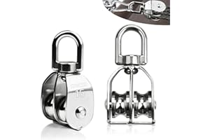 SWTYExt 2 poleas pequeñas de 15 mm, M15, doble para cuerdas, capacidad de carga de 35 kg, acero inoxidable 304, con rodamiento de bolas para cuerdas de hasta 6 mm de diámetro