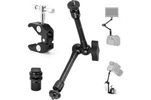 TARION Magic Arm with Super Clamp - Upgraded 11inch/28cm Flexible Camera Articulating Friction Arm Mount & Adjustable Crab Clamp with 1/4" 3/8" Thread Screw for LCD Monitor LED Lights Action Camera