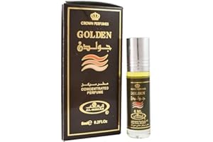 Golden Al-Rehab Huile parfumée roll-on 6 ml – Misk Musk Huile parfumée Attar Alaaffan Ambre Oud Arabe sans alcool pour femme Homme Fragrance orientale avec autocollant Kajal