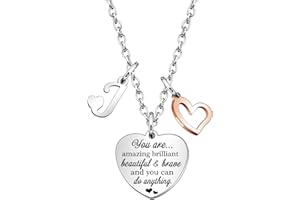 KENYG Necklace Gift for Boys Girls Heart Shape Pendant Necklaces With 26 Initial Letters,Inspirational Necklace for Daughter Niece Sistes Best Friends on Christmas Birthday