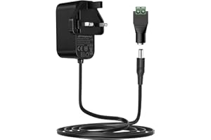 Lonnky 12V 1A Power Supply with 3M Cable, 5.5mm x 2.1mm Female Jack Connector for LED Strip Lights, CCTV Camera, DC 12V Converter Adapter Driver Transformer, UK Plug