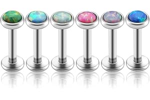 PiercingJ 2-12pcs 16G 316L Stainless Steel Cartilage Tragus Earrings 3mm Round Opal 5/16" Barbell Ear Stud Helix Lip Labret Monroe Earring Birthstone Body Piercing Jewelry