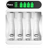 POWXS 4 slot LCD Battery Charger for AA AAA Rechargeable Batteries - USB and Type C Input,Fast Charging Function,Battery Char