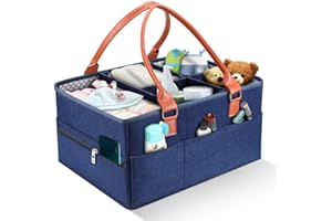 YOUTHINK Organizer na pieluchy, pojemnik na pieluchy dla niemowląt, kosz do przechowywania noworodka, odpinany przegroda, niewidoczne kieszenie na pieluchy, chusteczki na pieluchy